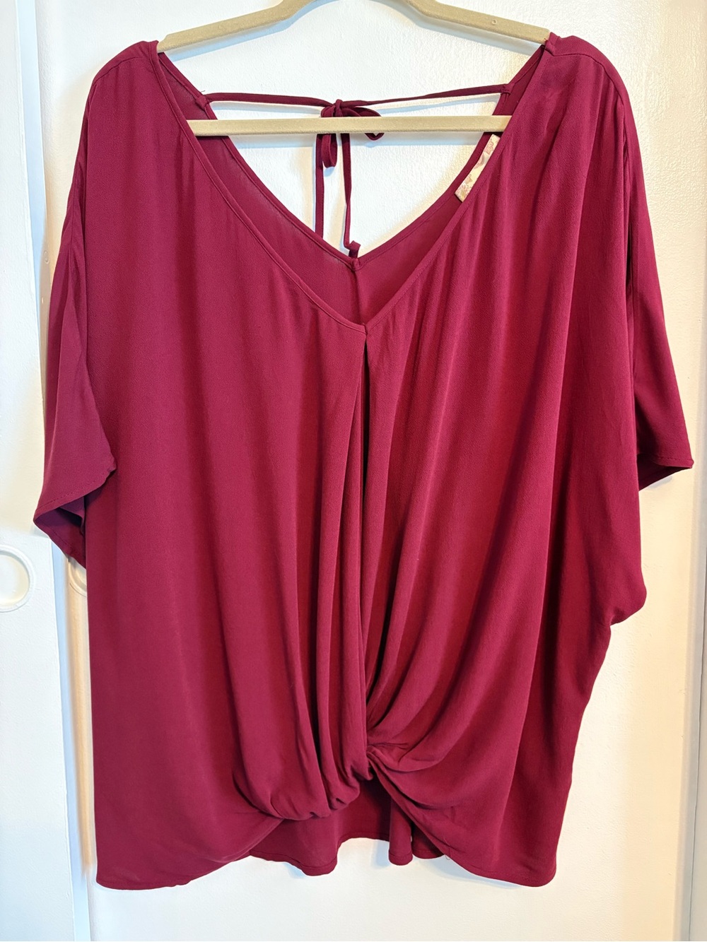 Band of Gypsies Twist-Front V-Neck Tunic in Berry